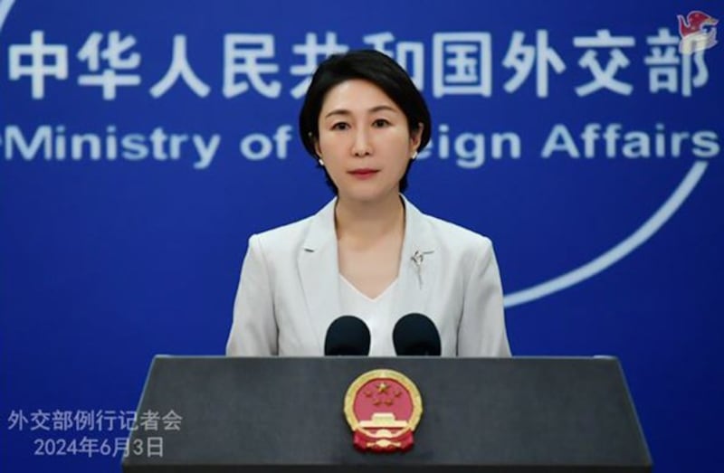 中国外交部发言人毛宁在2024年6月3日的例行记者会上就中国不参加瑞士举办的乌克兰和平峰会表态(中国外交部官网)