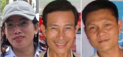 Từ trái: Blogger Tạ Phong Tần, blogger Điếu Cày, và blogger Anh basaigon. RFA file