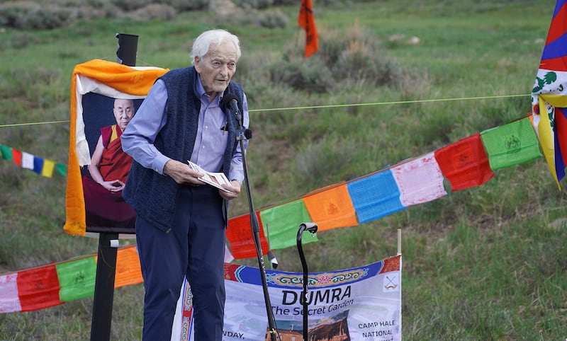 Bruce Walker speaks at a June 2024 event at Camp Hale to mark the finding of the exact location of the facility.