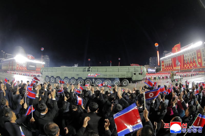 A military parade celebrates the 80th anniversary of the founding of the ruling Workers' Party of Korea in Pyongyang, North Korea, in this image released October 11, 2025 by the North Korean government.