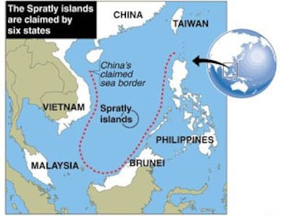 Bản đồ khu vực hình lưỡi bò mà Trung Quốc công bố chủ quyền trên biển Đông. AFP