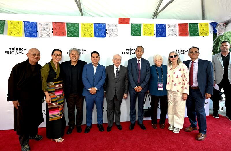 Martin Scorsese with the members of the original cast and crew of Kundun at the screening of his 1997 film on the Dalai Lama’s early life at the Tribeca Film Festival in New York on June 6, 2025.