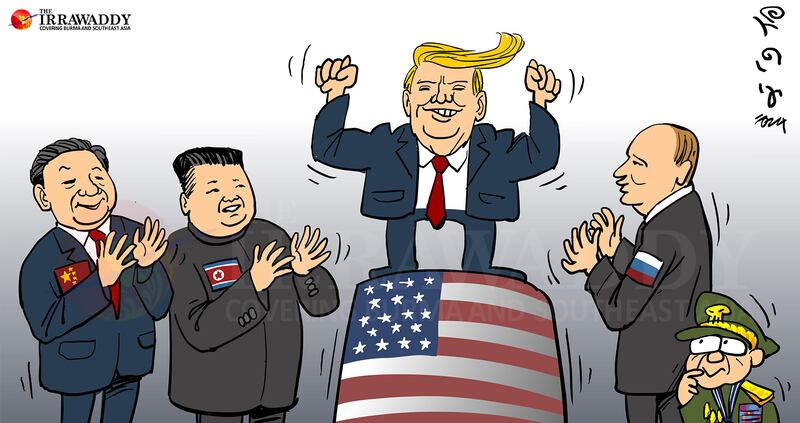 A cartoon captioned "America Great Again" appearing on The Irrawaddy news site on Nov. 7, 2024.